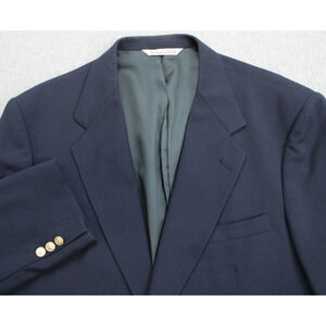 Stafford Blazer Mens 44L Navy Blue 100% Wool Gold Buttons